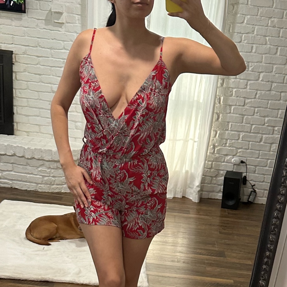 Ann Taylor LOFT red tropical romper, red